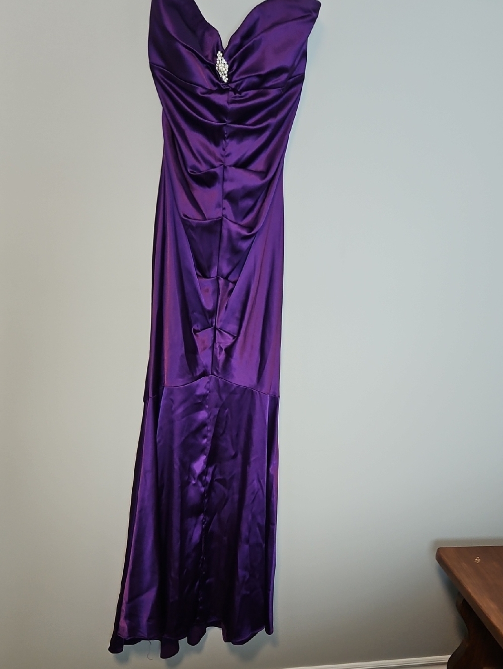 Selectives Strapless Purple Satin Mermaid Dress with Jewelled Accent
